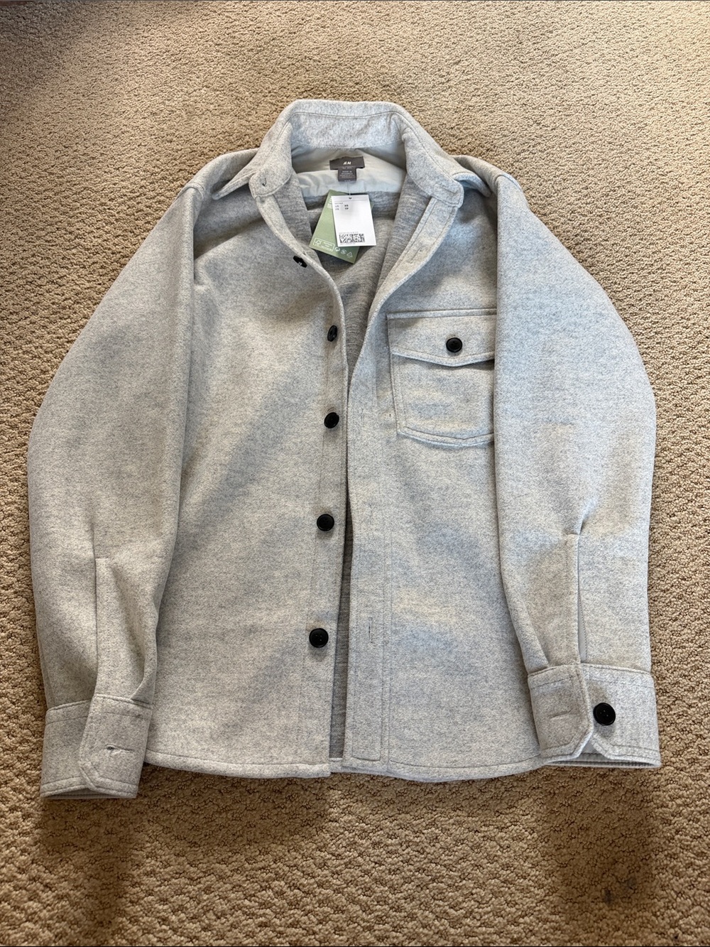 H&M-Light Gray Men's Wool-Blend Shirt Jacket - Casual Layering